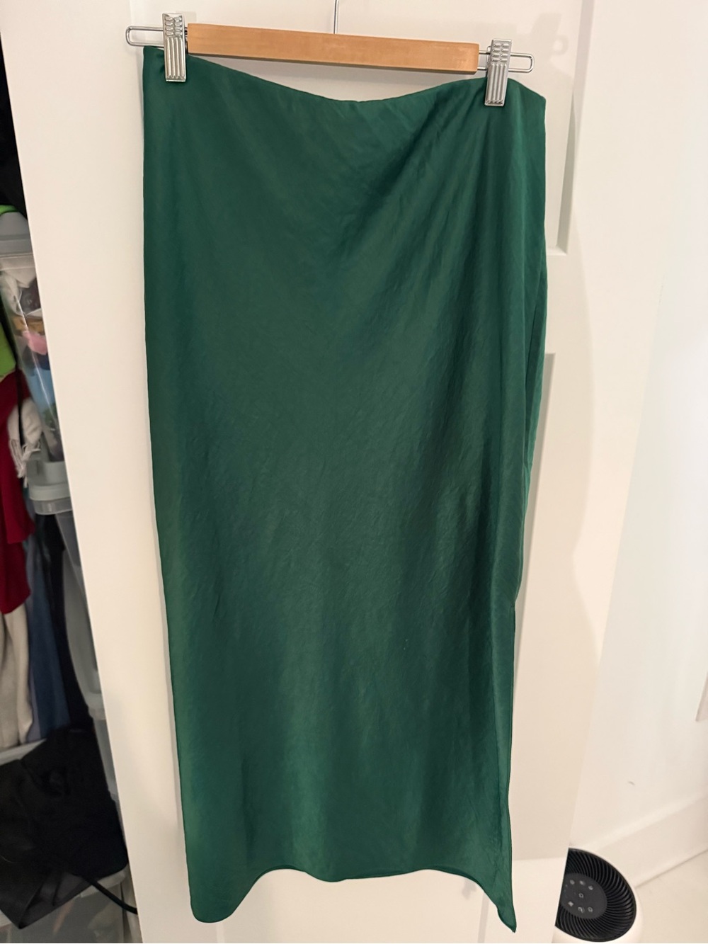 Madewell green satin maxi slip skirt